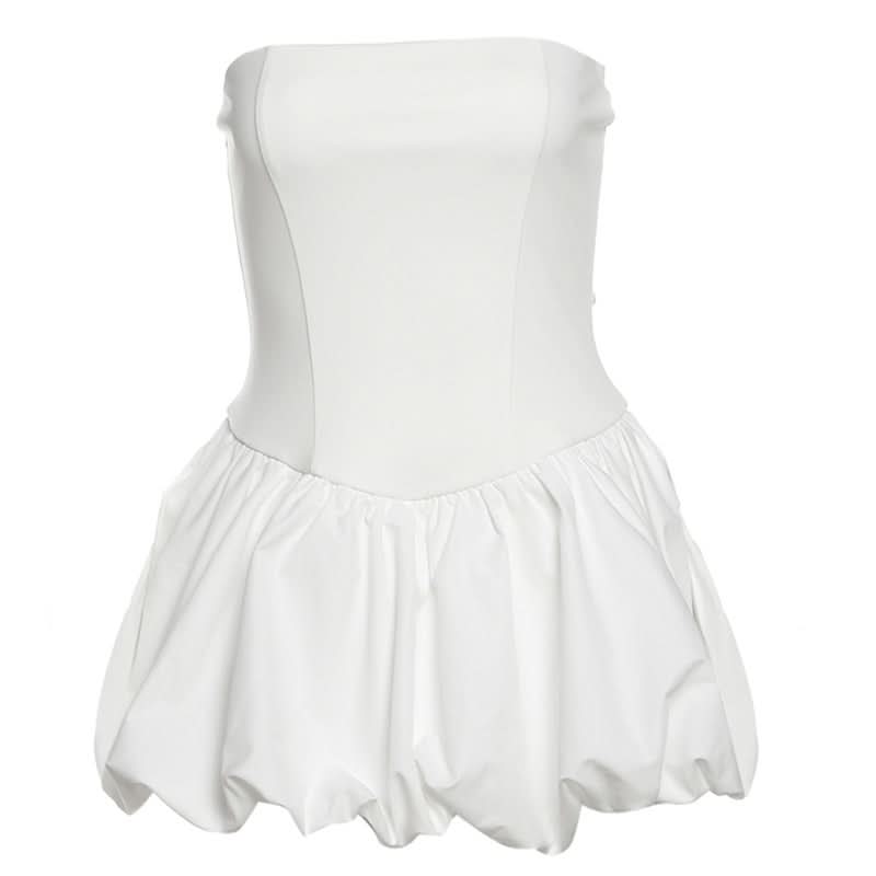 Chic White Strapless Backless Bubble Mini Dress - Structured Bodice for Holiday Parties & Events