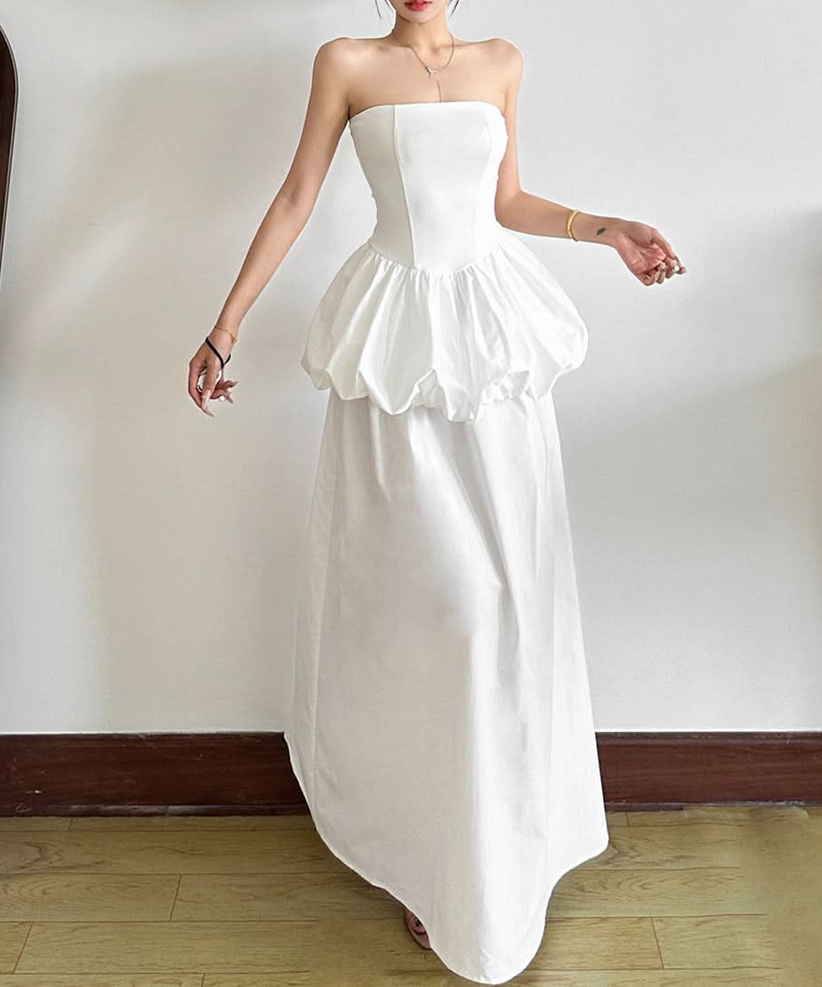 Chic White Strapless Backless Bubble Mini Dress - Structured Bodice for Holiday Parties & Events