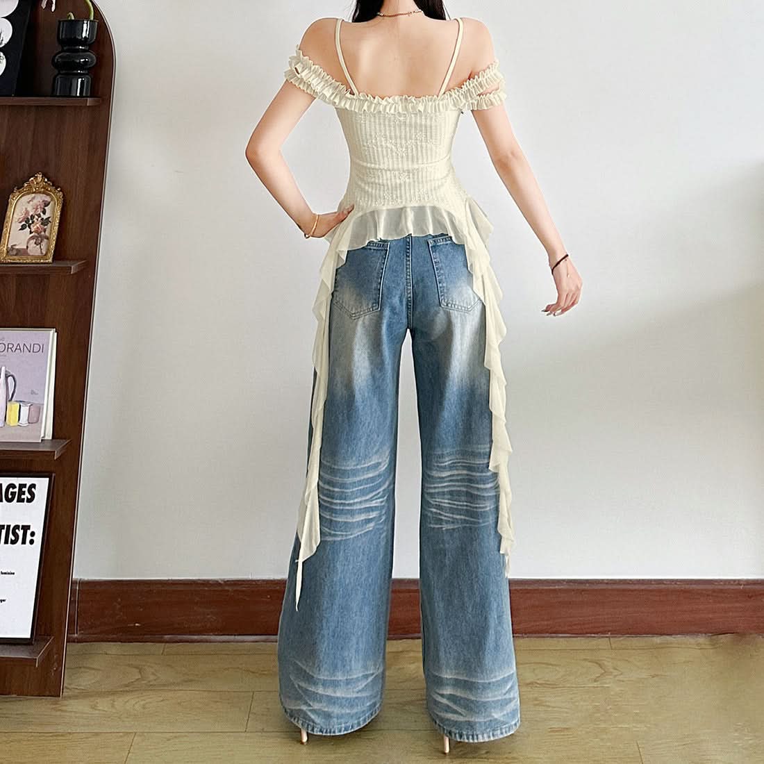 Chic Ruffle Cascading Off-Shoulder Cami Top - Effortless Boho for Fall