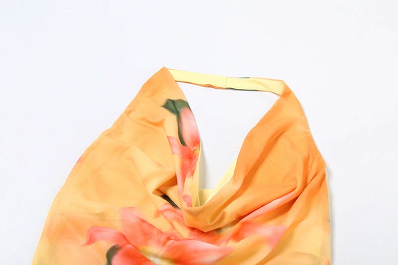 Y2K Floral Halter Cowl Neck Top - Vibrant Mesh for Effortless Fall & Vacay Style