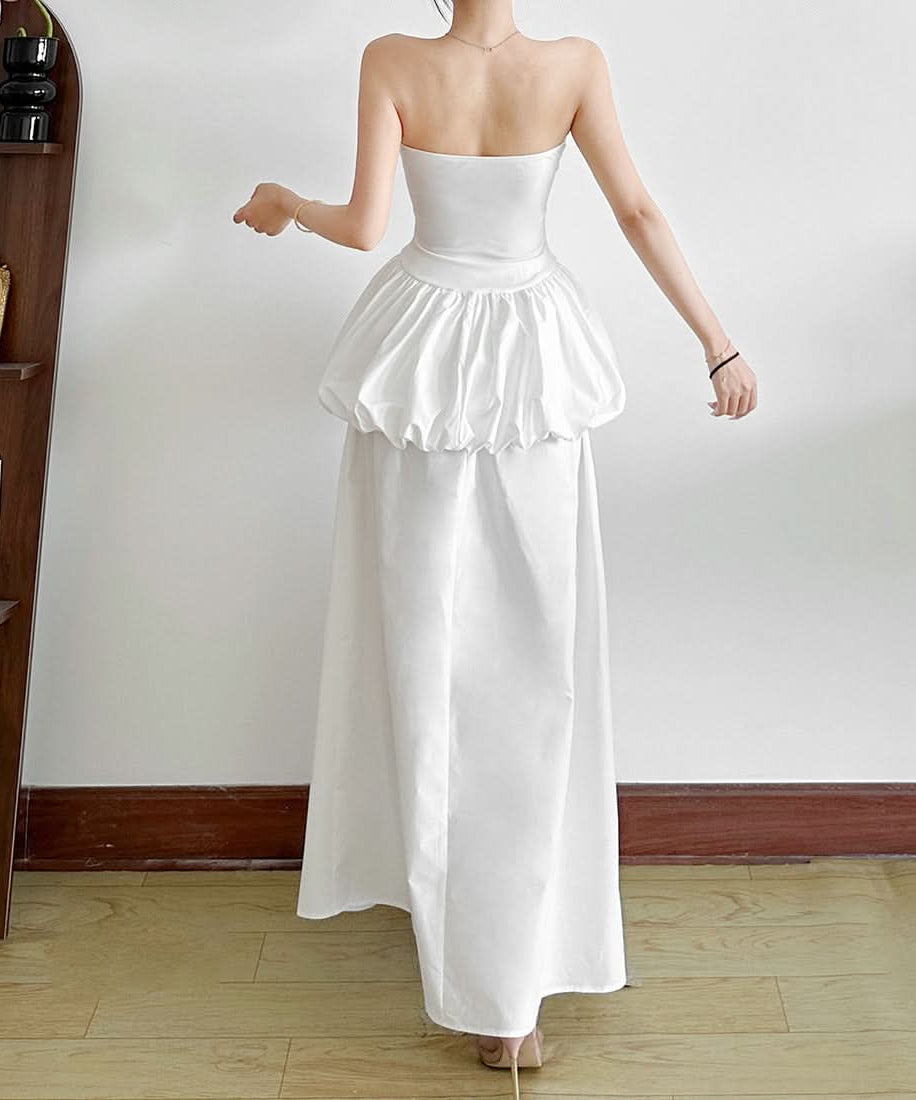 Chic White Strapless Backless Bubble Mini Dress - Structured Bodice for Holiday Parties & Events