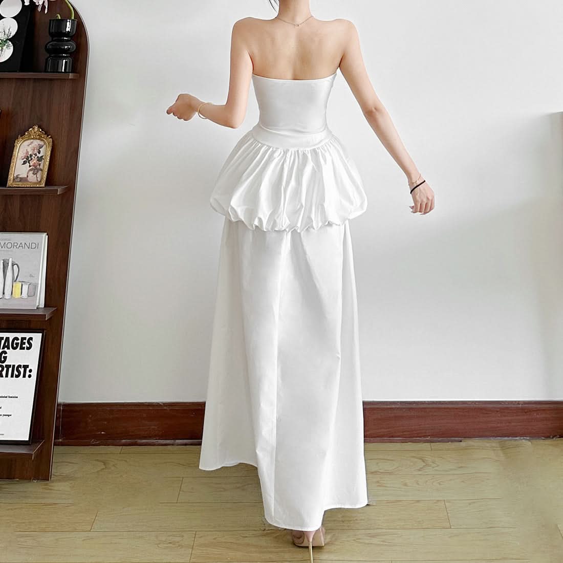 Chic White Strapless Backless Bubble Mini Dress - Structured Bodice for Holiday Parties & Events