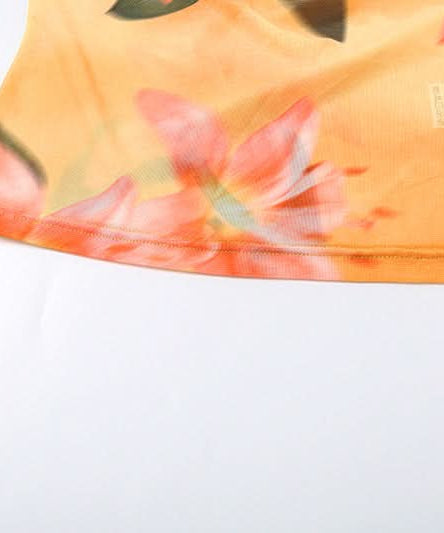 Y2K Floral Halter Cowl Neck Top - Vibrant Mesh for Effortless Fall & Vacay Style