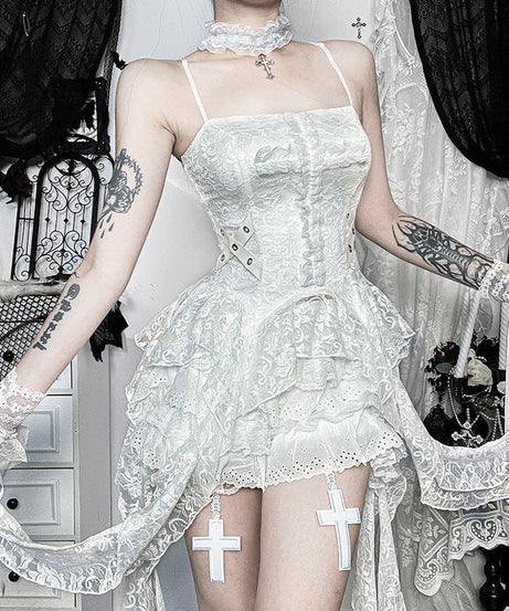 Ethereal Gothic White Lace Corset Cami Top - Fall Festivals & Halloween Party Ready