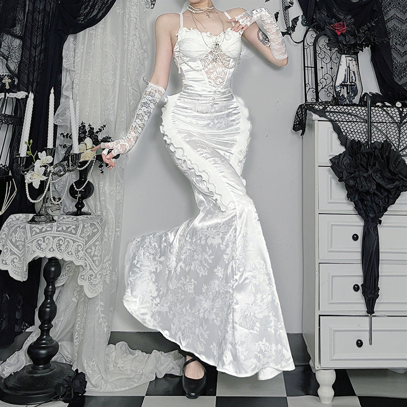 Enchanting White Ruffled Mermaid Gown - Autumn Gala & Spooky Chic Formalwear