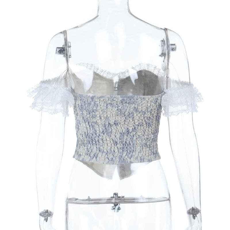 Gothic Romance Blue Floral Brocade Corset Top - Off-Shoulder Holiday Party Chic