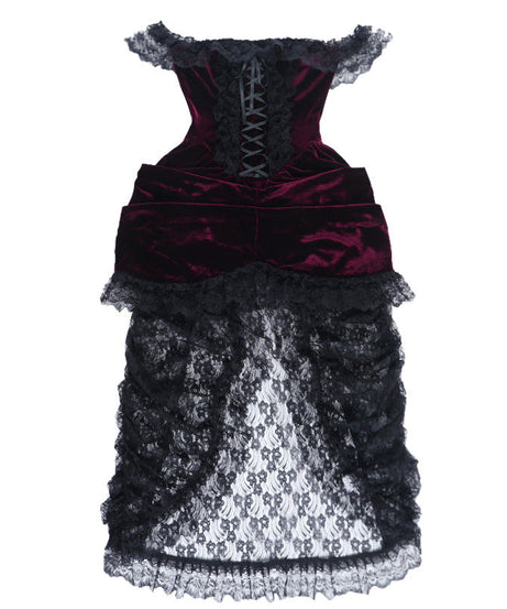 Bewitching Velvet & Lace Off-Shoulder High-Low Dress - Perfect for Halloween & Fall Parties