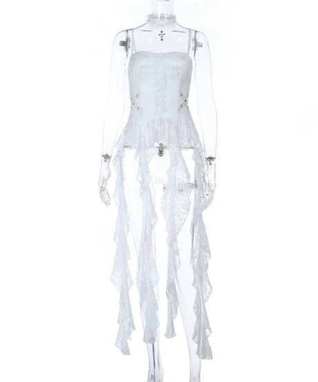 Ethereal Gothic White Lace Corset Cami Top - Fall Festivals & Halloween Party Ready