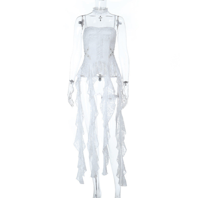 Ethereal Gothic White Lace Corset Cami Top - Fall Festivals & Halloween Party Ready