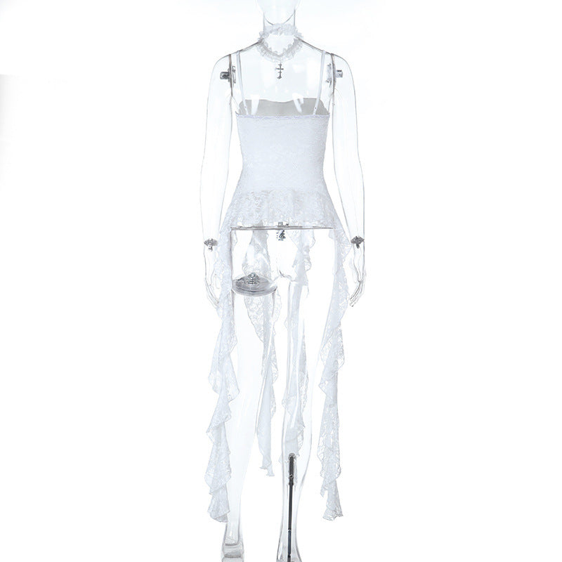 Ethereal Gothic White Lace Corset Cami Top - Fall Festivals & Halloween Party Ready