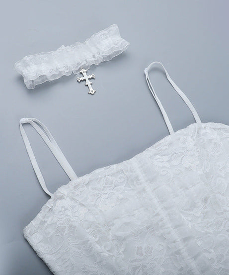 Ethereal Gothic White Lace Corset Cami Top - Fall Festivals & Halloween Party Ready