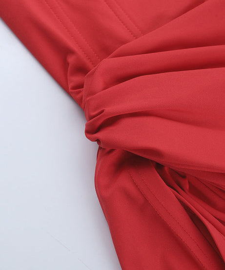 Radiant Ruby Red Tie-Shoulder Ruched Maxi Dress - Fall & Holiday Party Perfect