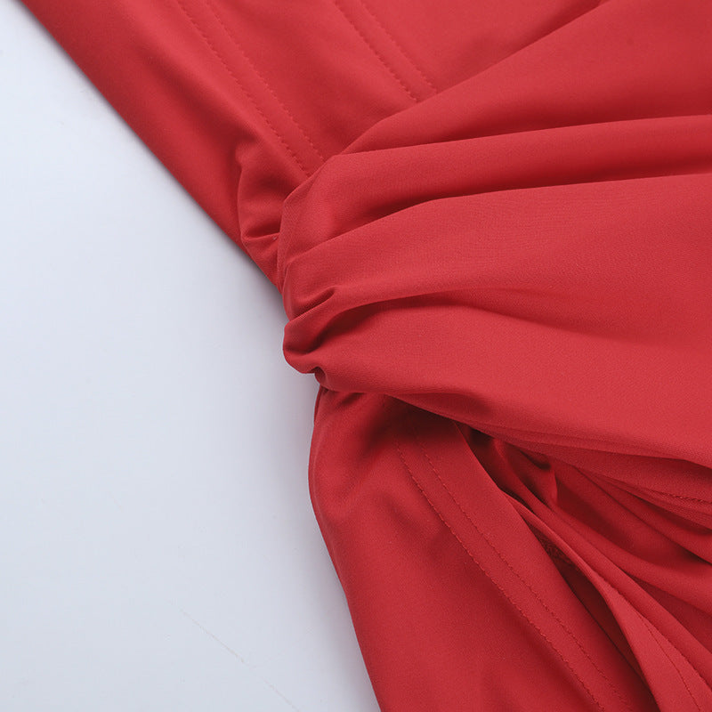 Radiant Ruby Red Tie-Shoulder Ruched Maxi Dress - Fall & Holiday Party Perfect