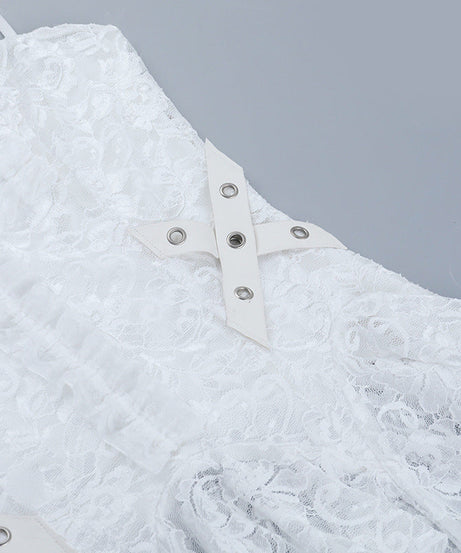 Ethereal Gothic White Lace Corset Cami Top - Fall Festivals & Halloween Party Ready