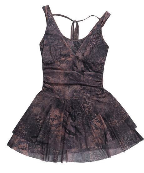 Sultry Siren Blue Mesh Mini Dress - Abstract Animal Print V-Neck for Fall Nights Out