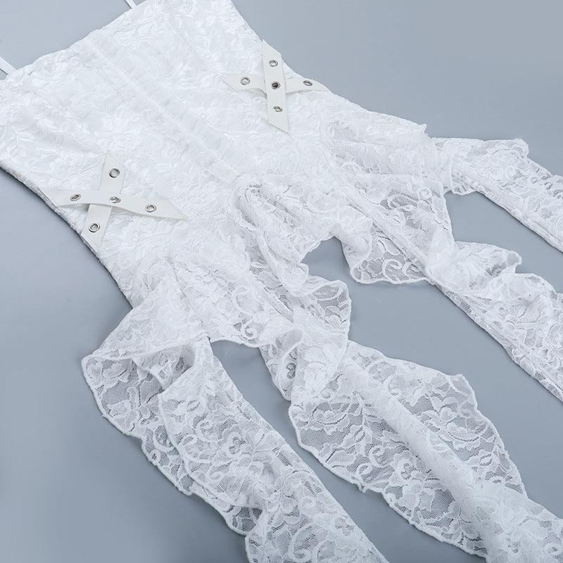Ethereal Gothic White Lace Corset Cami Top - Fall Festivals & Halloween Party Ready