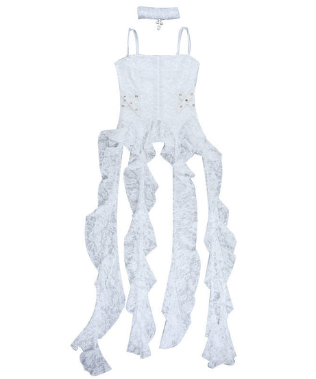 Ethereal Gothic White Lace Corset Cami Top - Fall Festivals & Halloween Party Ready