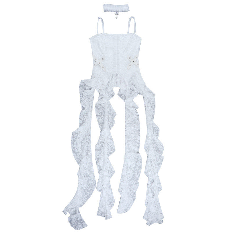 Ethereal Gothic White Lace Corset Cami Top - Fall Festivals & Halloween Party Ready