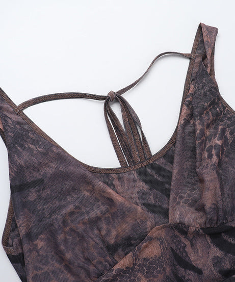 Sultry Siren Blue Mesh Mini Dress - Abstract Animal Print V-Neck for Fall Nights Out