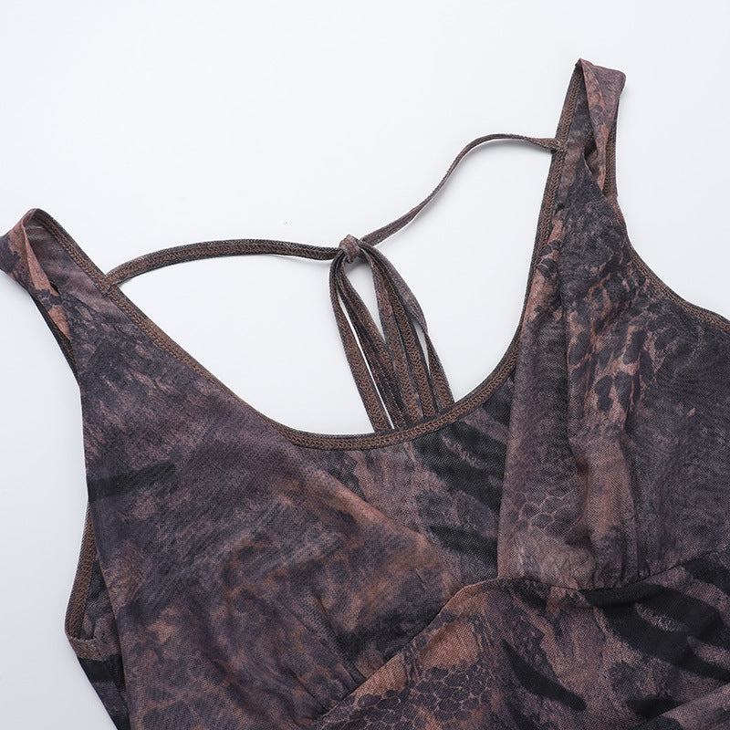 Sultry Siren Blue Mesh Mini Dress - Abstract Animal Print V-Neck for Fall Nights Out