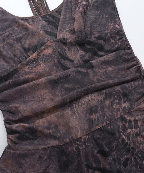 Sultry Siren Blue Mesh Mini Dress - Abstract Animal Print V-Neck for Fall Nights Out