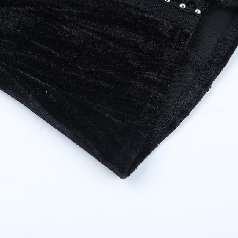 Dark Romance: Gothic Velvet Strapless Corset Top with Ornate Cross Choker – Fall & Halloween Statement Piece