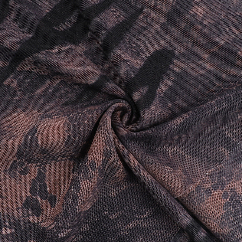 Sultry Siren Blue Mesh Mini Dress - Abstract Animal Print V-Neck for Fall Nights Out