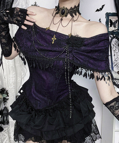 Bewitching Purple Gothic Off-Shoulder Corset Top - Your Enchanting Halloween & Fall Party Statement
