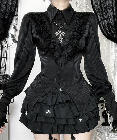 Gothic Romance Ruffle Blouse & Tiered Skirt Set | Spooky Chic Fall & Halloween Fashion