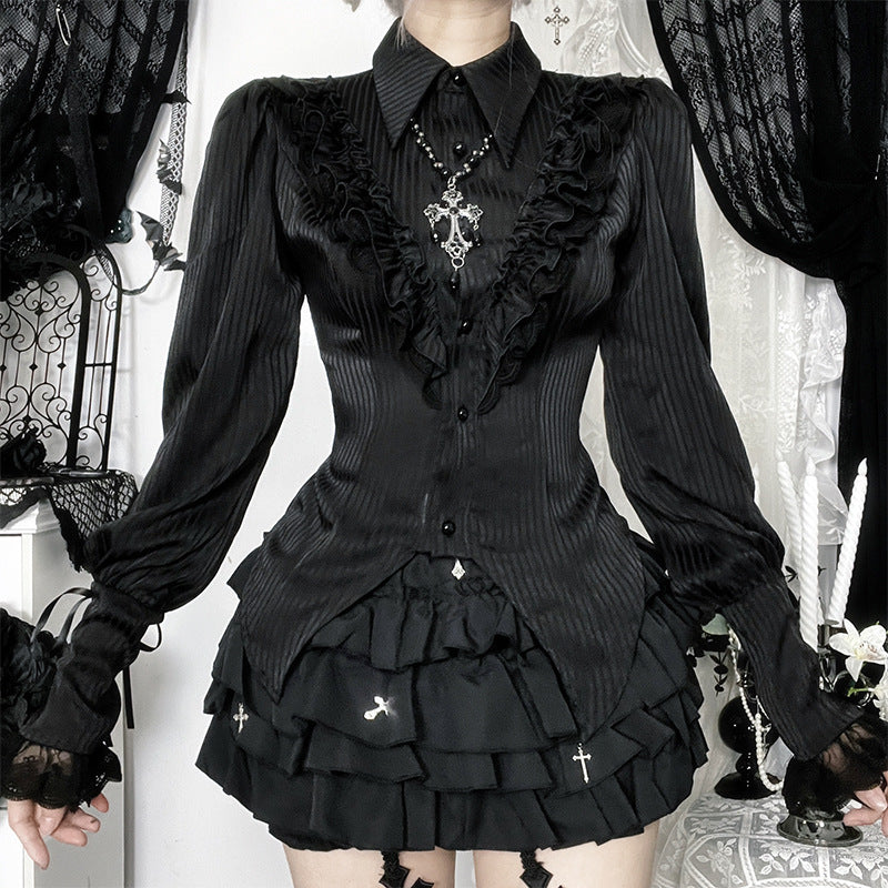 Gothic Romance Ruffle Blouse & Tiered Skirt Set | Spooky Chic Fall & Halloween Fashion