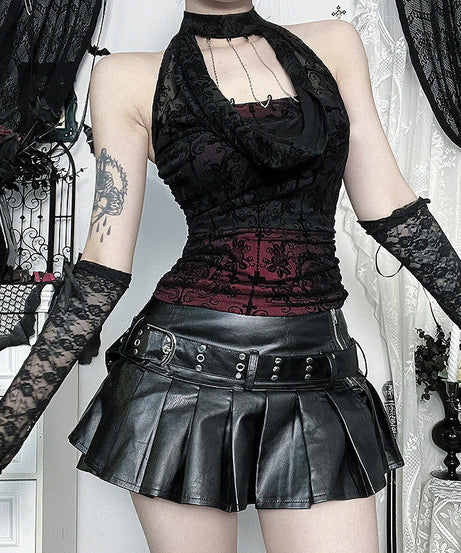 Vampy Chic Gothic Velvet Burnout Halter Top with Chains | Dark Romance Fall & Halloween Ready