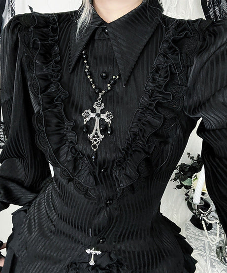 Gothic Romance Ruffle Blouse & Tiered Skirt Set | Spooky Chic Fall & Halloween Fashion