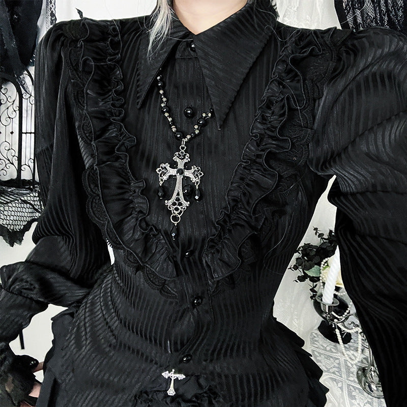 Gothic Romance Ruffle Blouse & Tiered Skirt Set | Spooky Chic Fall & Halloween Fashion