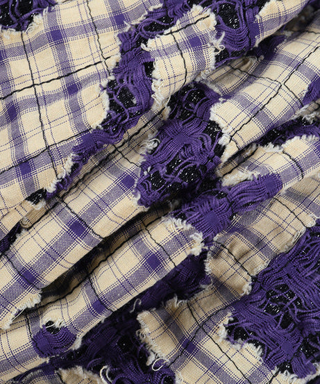 Gothic Grunge Plaid Off-Shoulder Corset Top with Lace & Distressed Details - Fall & Halloween Ready