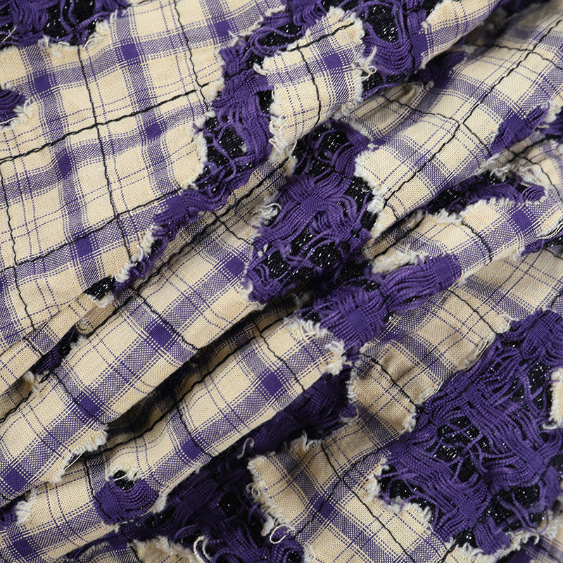 Gothic Grunge Plaid Off-Shoulder Corset Top with Lace & Distressed Details - Fall & Halloween Ready