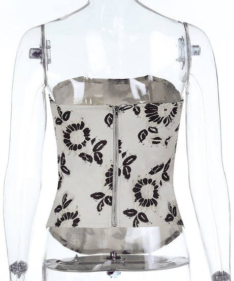 Chic Black & White Floral Bustier Top - Fall & Holiday Ready for Women