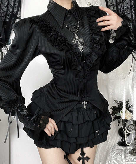 Gothic Romance Ruffle Blouse & Tiered Skirt Set | Spooky Chic Fall & Halloween Fashion