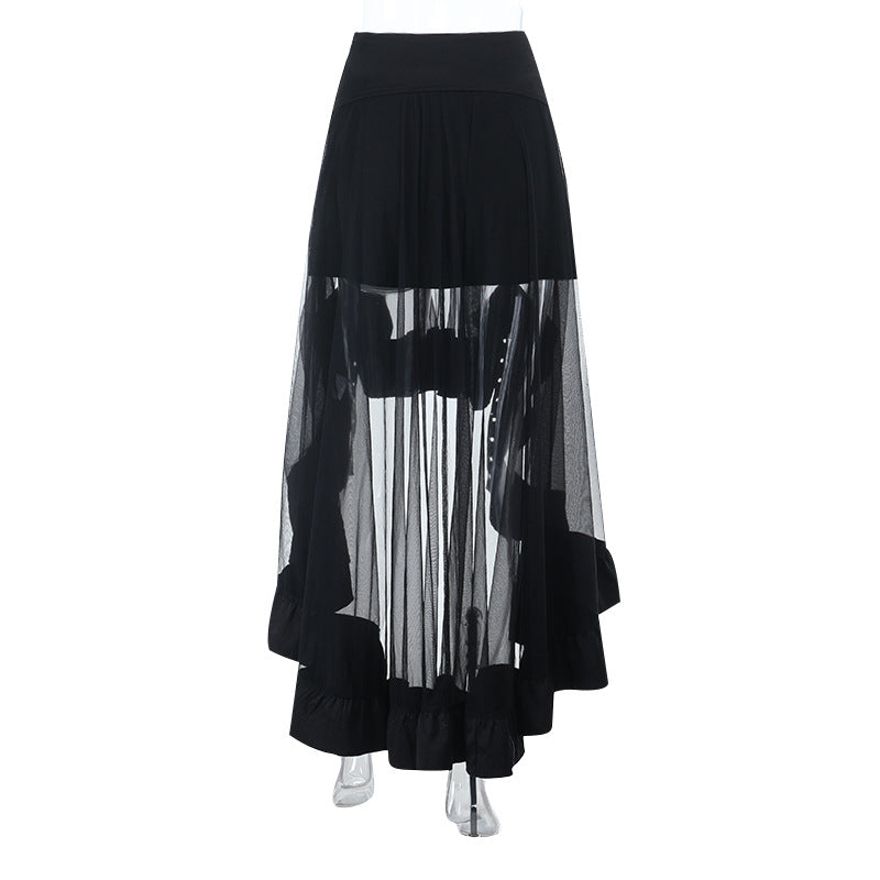 Spooky Chic: O-Ring Mesh Irregular Skirt - Gothic Punk Halloween Statement
