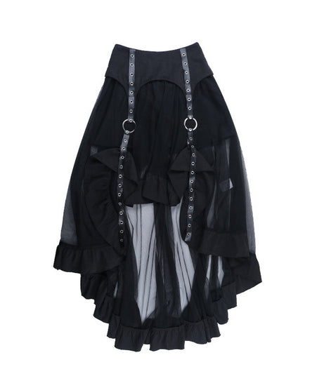 Spooky Chic: O-Ring Mesh Irregular Skirt - Gothic Punk Halloween Statement