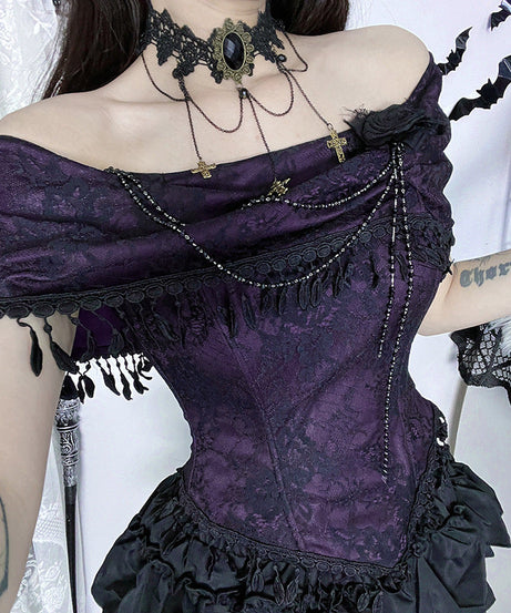 Bewitching Purple Gothic Off-Shoulder Corset Top - Your Enchanting Halloween & Fall Party Statement