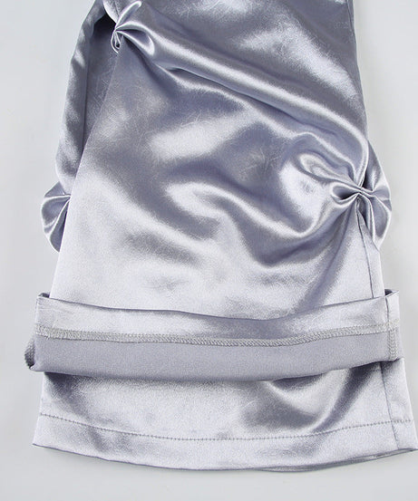 Y2K Cybercore Low-Rise Metallic Flare Pants - Edgy Graphic Print & Ruched Detail | Fall Party & Halloween Ready