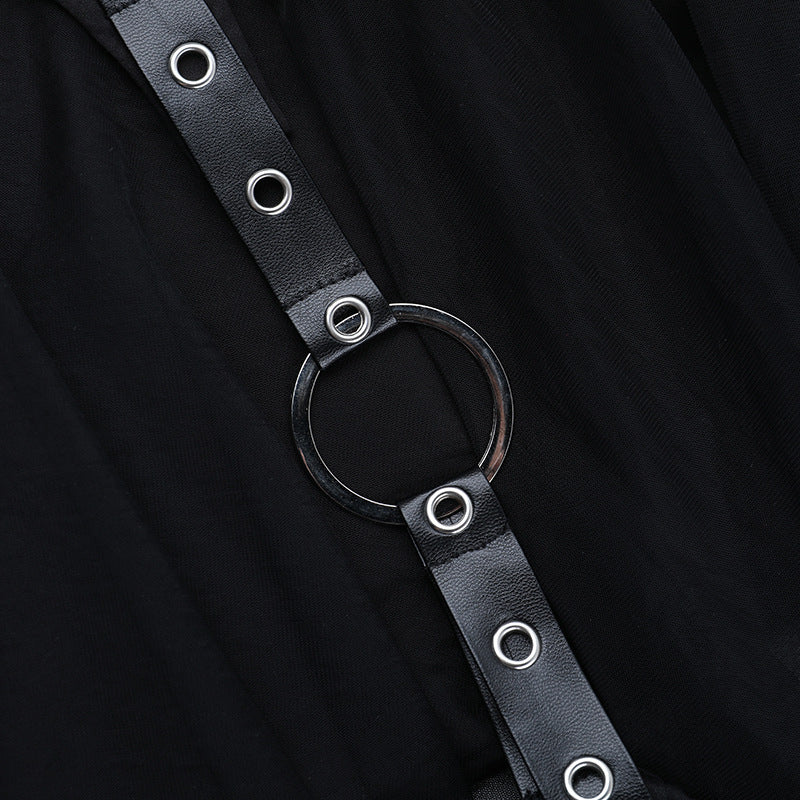 Spooky Chic: O-Ring Mesh Irregular Skirt - Gothic Punk Halloween Statement