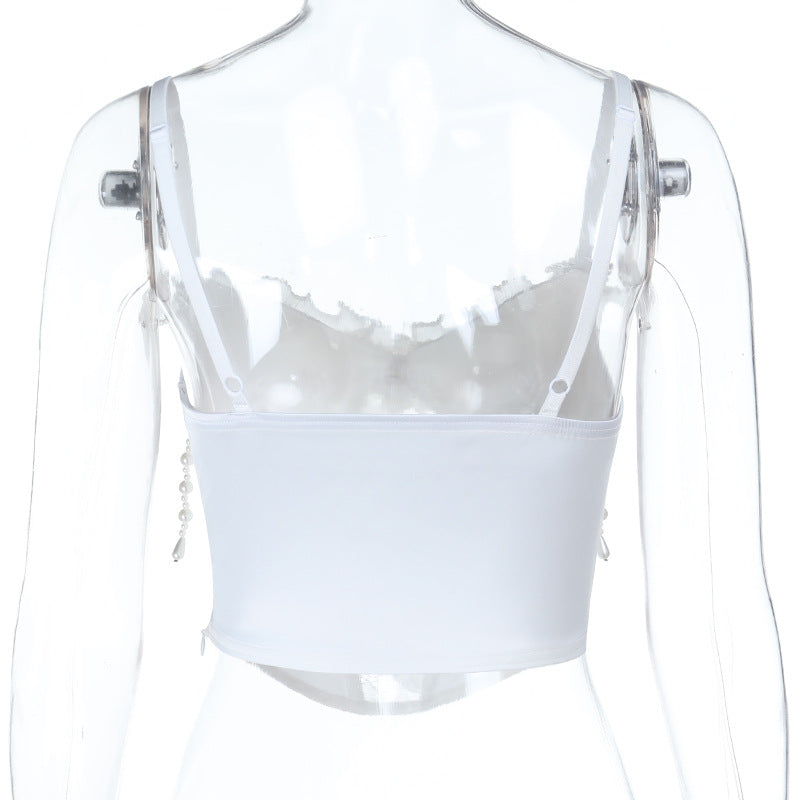 Enchanted Pearl Lace Bustier Top - Gothic Romance Ruffle Cami for Fall & Holiday Parties