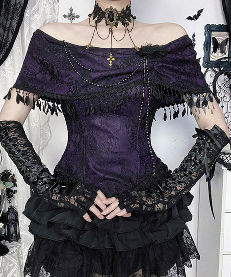 Bewitching Purple Gothic Off-Shoulder Corset Top - Your Enchanting Halloween & Fall Party Statement