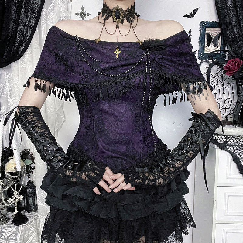 Bewitching Purple Gothic Off-Shoulder Corset Top - Your Enchanting Halloween & Fall Party Statement