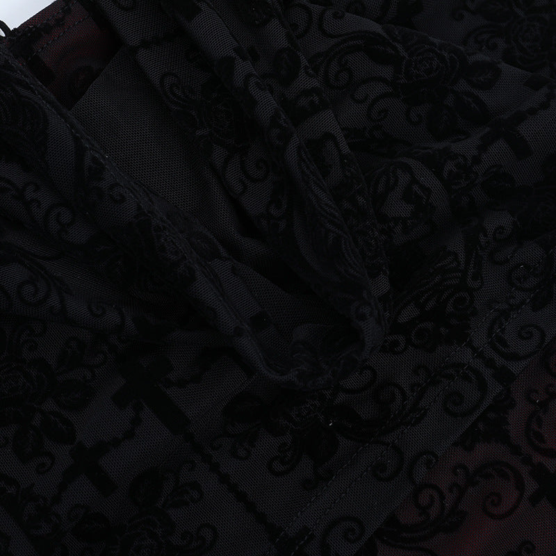 Vampy Chic Gothic Velvet Burnout Halter Top with Chains | Dark Romance Fall & Halloween Ready