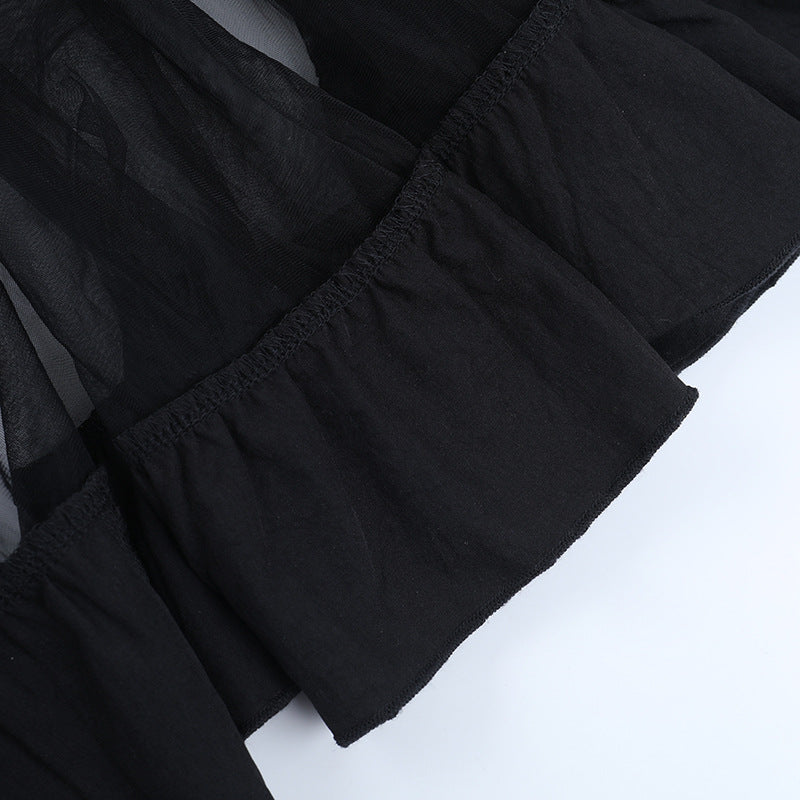 Spooky Chic: O-Ring Mesh Irregular Skirt - Gothic Punk Halloween Statement