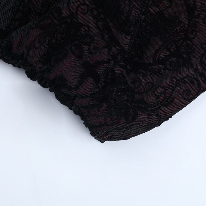 Vampy Chic Gothic Velvet Burnout Halter Top with Chains | Dark Romance Fall & Halloween Ready