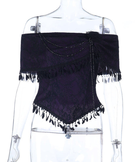 Bewitching Purple Gothic Off-Shoulder Corset Top - Your Enchanting Halloween & Fall Party Statement