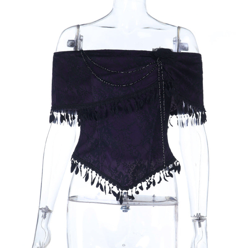 Bewitching Purple Gothic Off-Shoulder Corset Top - Your Enchanting Halloween & Fall Party Statement